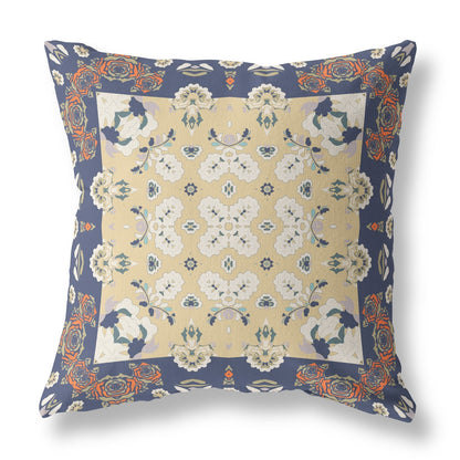 16" X 16" Blue Yellow Floral Zippered Suede Throw Pillow FurniFindUSA