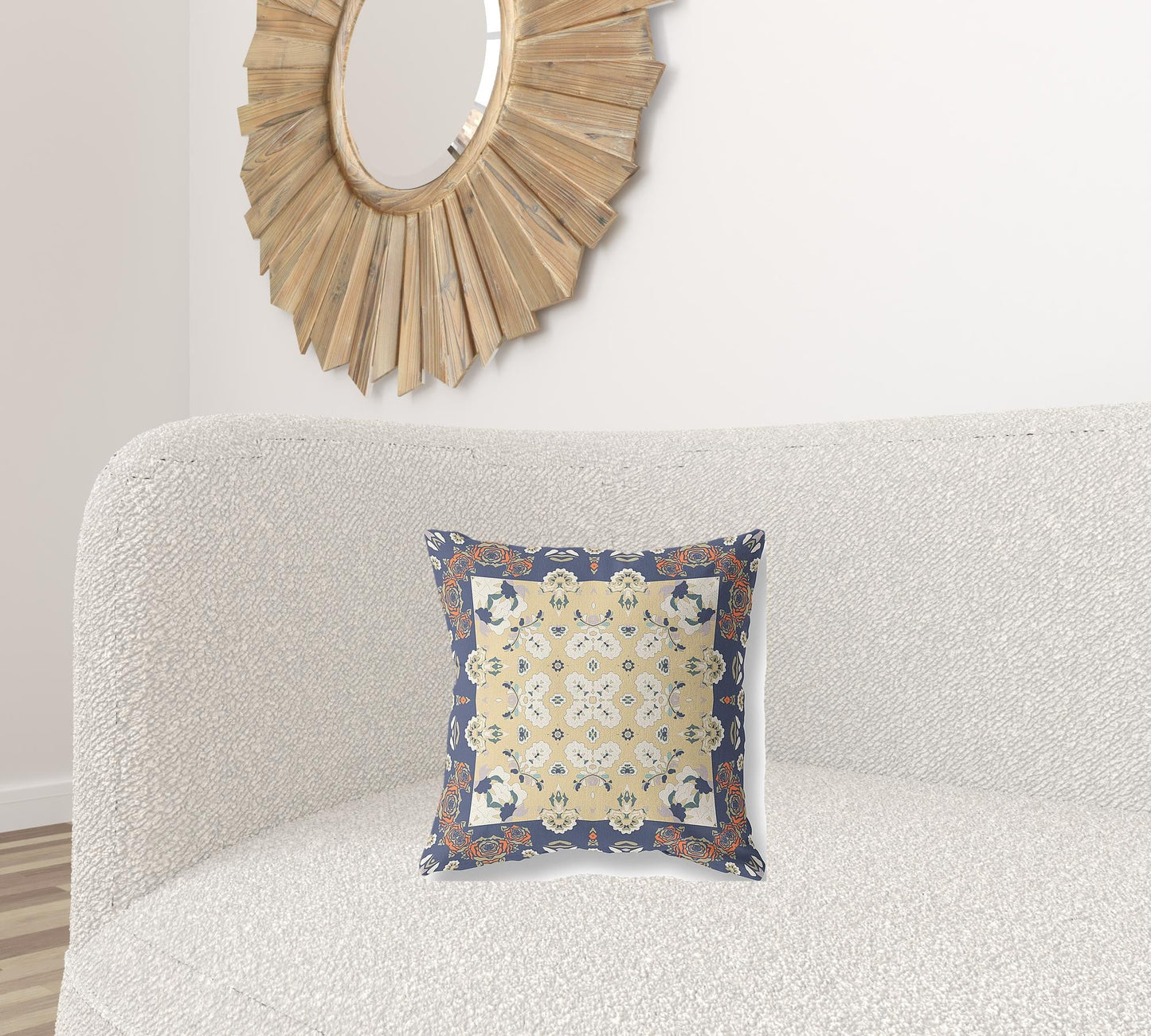 16" X 16" Blue Yellow Floral Zippered Suede Throw Pillow FurniFindUSA