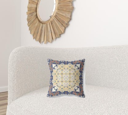 16" X 16" Blue Yellow Floral Zippered Suede Throw Pillow FurniFindUSA