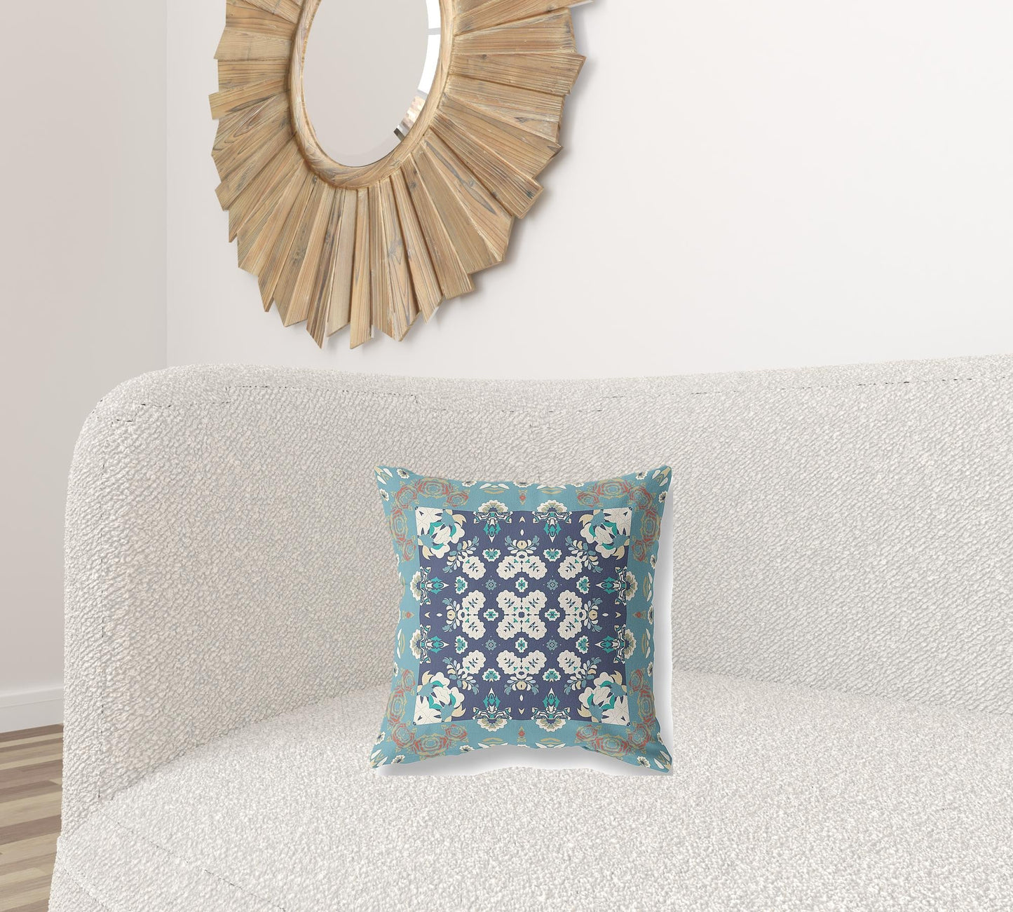 16" X 16" Gray And Blue Floral Zippered Suede Throw Pillow FurniFindUSA
