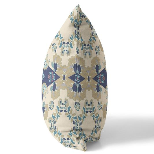 16" X 16" Cream And Blue Floral Zippered Suede Throw Pillow FurniFindUSA