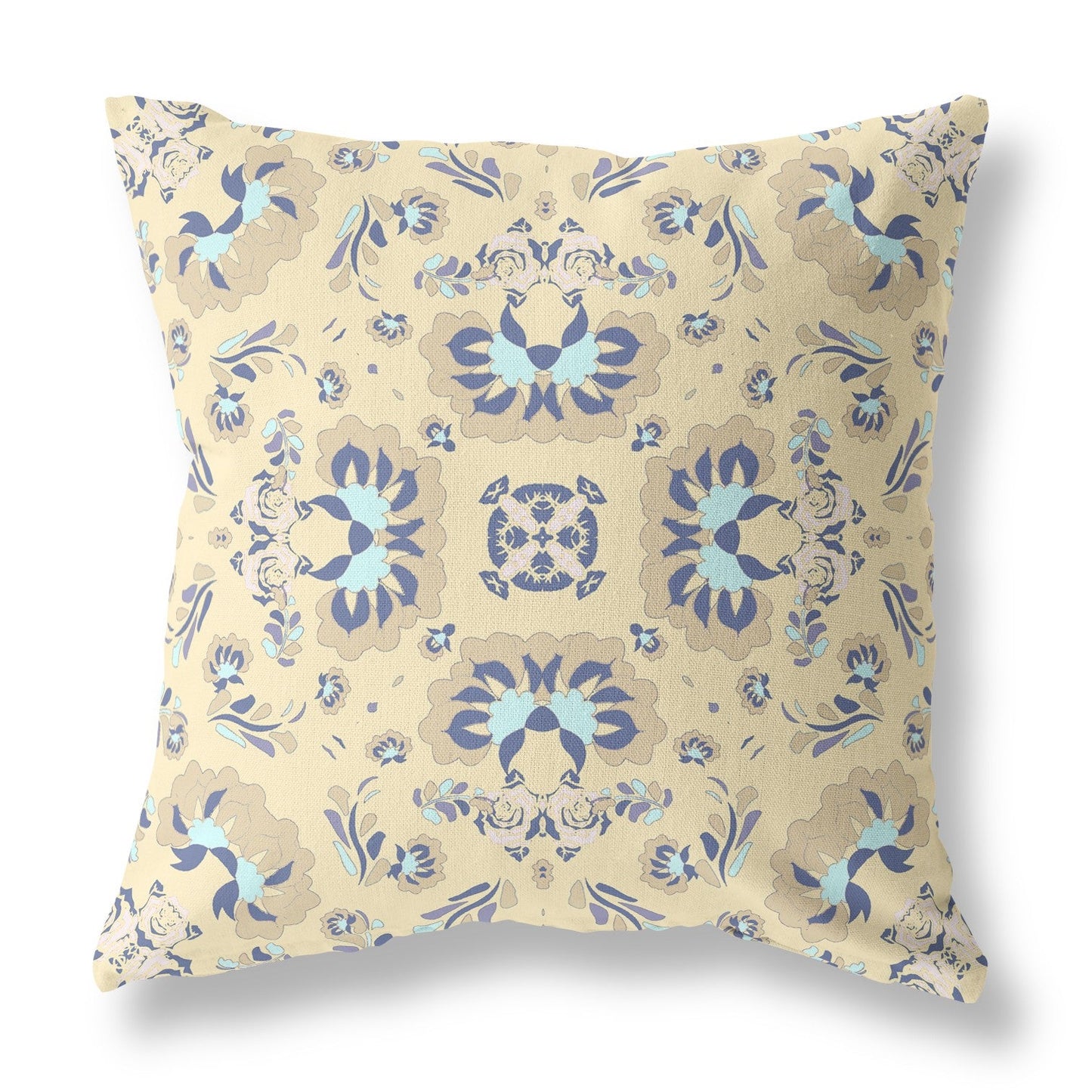 16" X 16" Yellow Floral Zippered Suede Throw Pillow FurniFindUSA