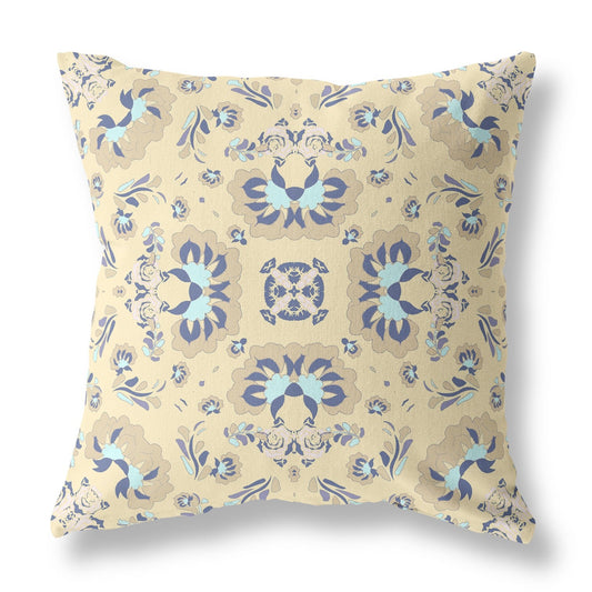 16" X 16" Yellow Floral Zippered Suede Throw Pillow FurniFindUSA