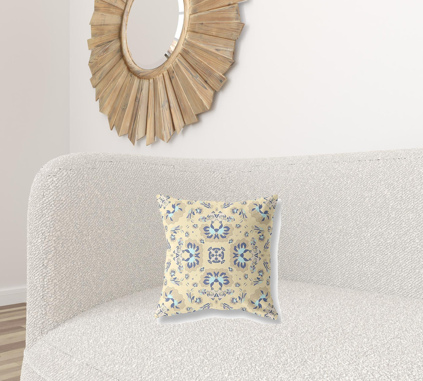 16" X 16" Yellow Floral Zippered Suede Throw Pillow FurniFindUSA