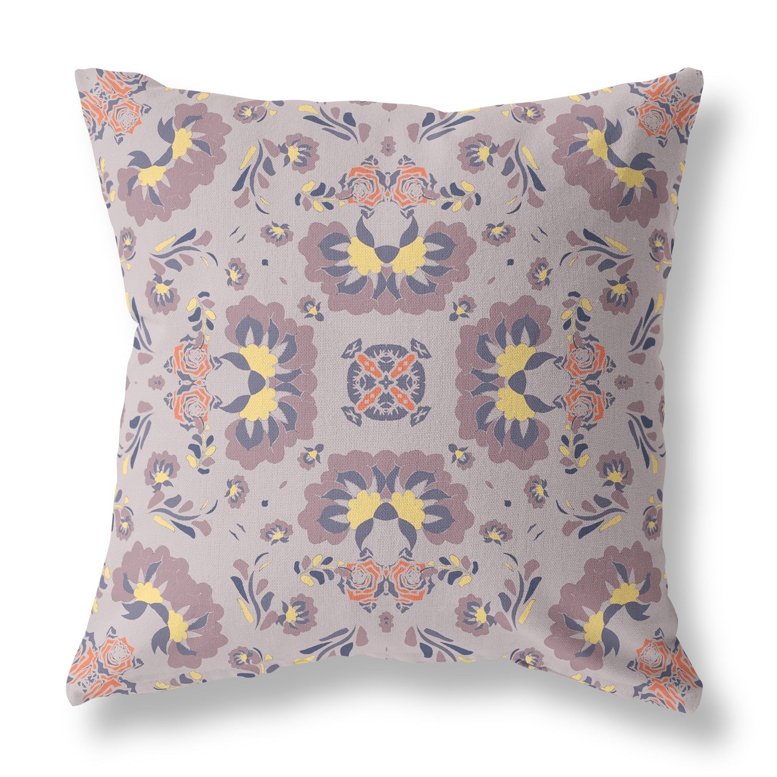 16" X 16" Muted Purple And Yellow Floral Zippered Suede Throw Pillow FurniFindUSA