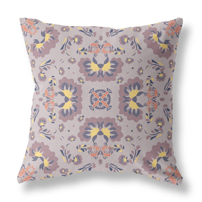 16" X 16" Muted Purple And Yellow Floral Zippered Suede Throw Pillow FurniFindUSA