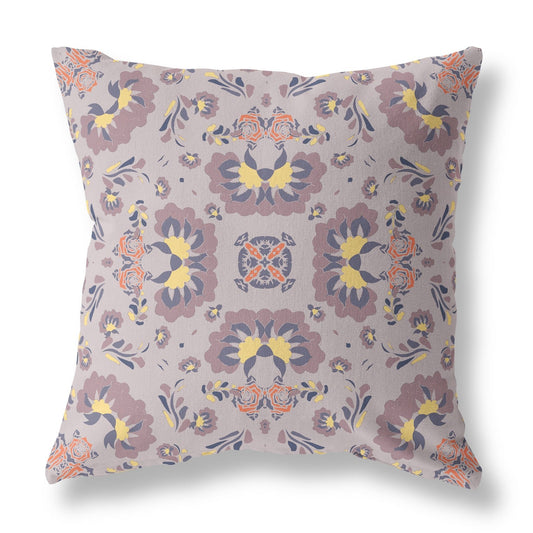 16" X 16" Muted Purple And Yellow Floral Zippered Suede Throw Pillow FurniFindUSA