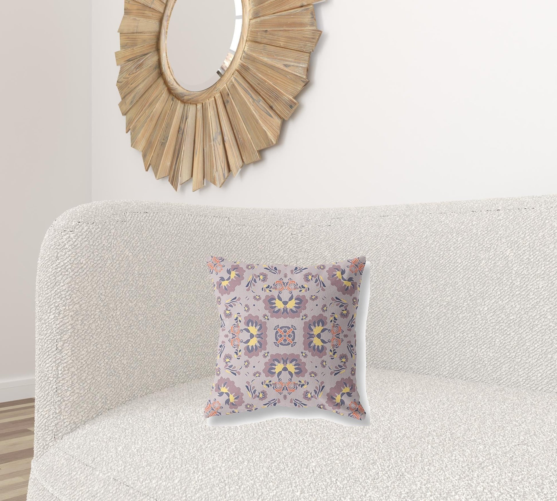16" X 16" Muted Purple And Yellow Floral Zippered Suede Throw Pillow FurniFindUSA