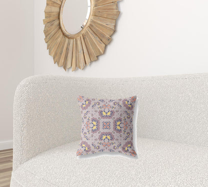 16" X 16" Muted Purple And Yellow Floral Zippered Suede Throw Pillow FurniFindUSA