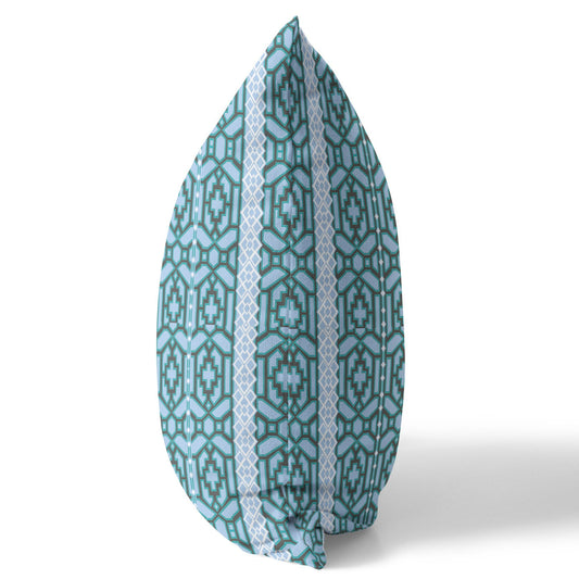 16" X 16" Blue And Brown Geometric Zippered Suede Throw Pillow FurniFindUSA