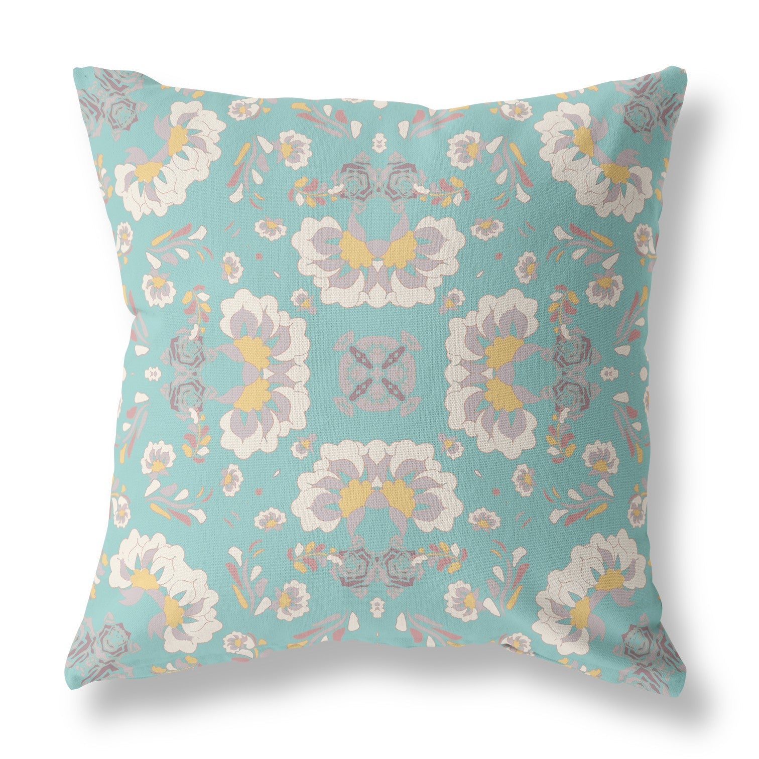 16" X 16" Green And White Floral Zippered Suede Throw Pillow FurniFindUSA