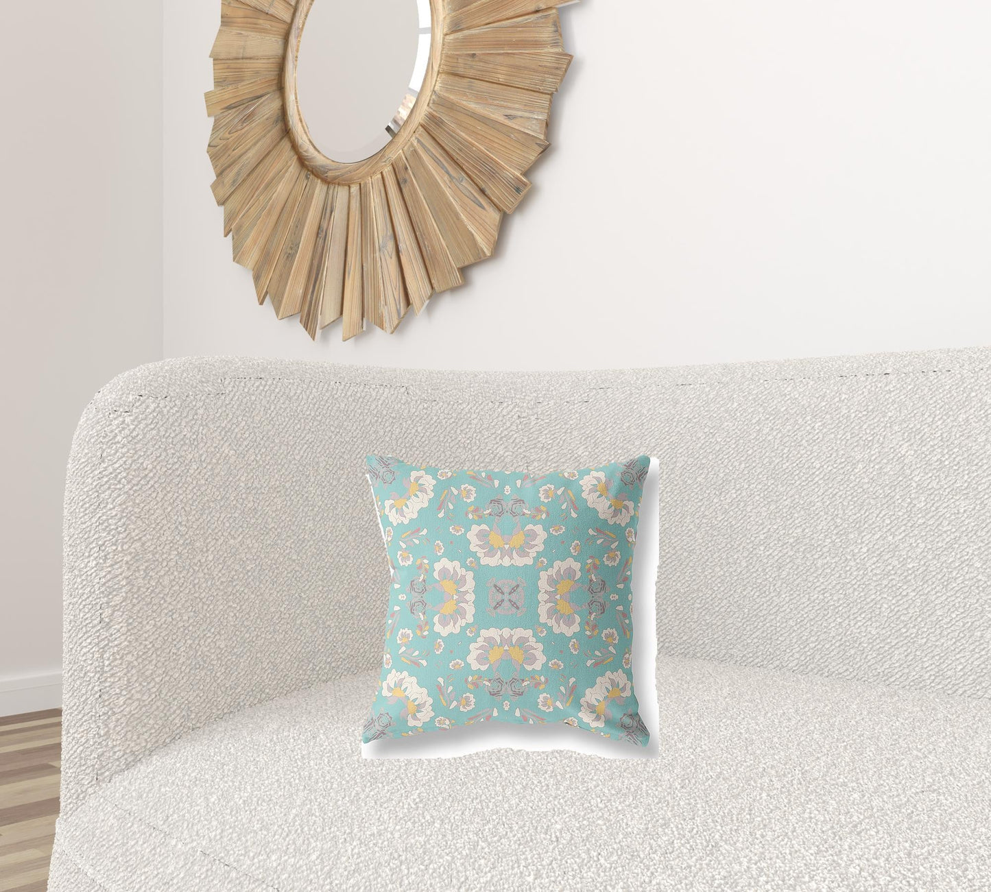 16" X 16" Green And White Floral Zippered Suede Throw Pillow FurniFindUSA