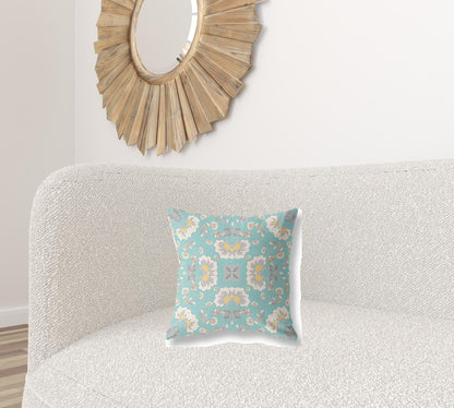16" X 16" Green And White Floral Zippered Suede Throw Pillow FurniFindUSA