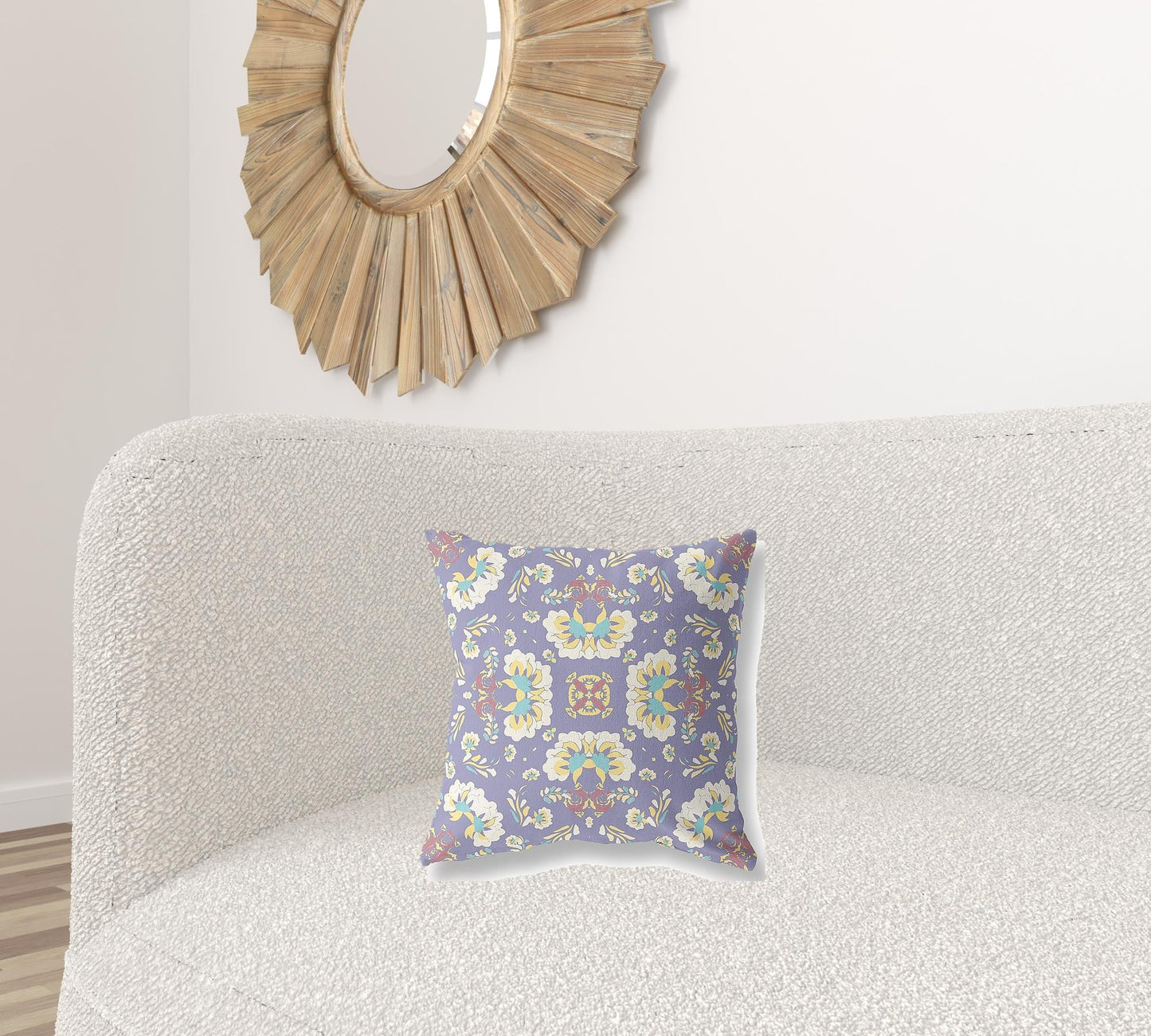 16" X 16" Purple Floral Zippered Suede Throw Pillow FurniFindUSA
