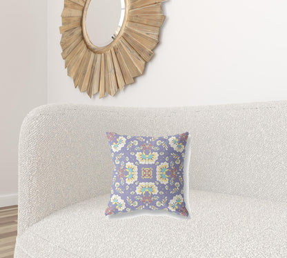 16" X 16" Purple Floral Zippered Suede Throw Pillow FurniFindUSA