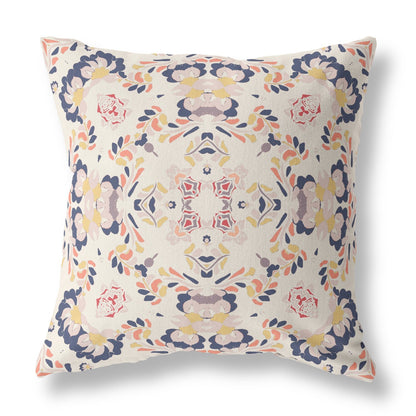 16" X 16" White And Blue Abstract Zippered Suede Throw Pillow FurniFindUSA