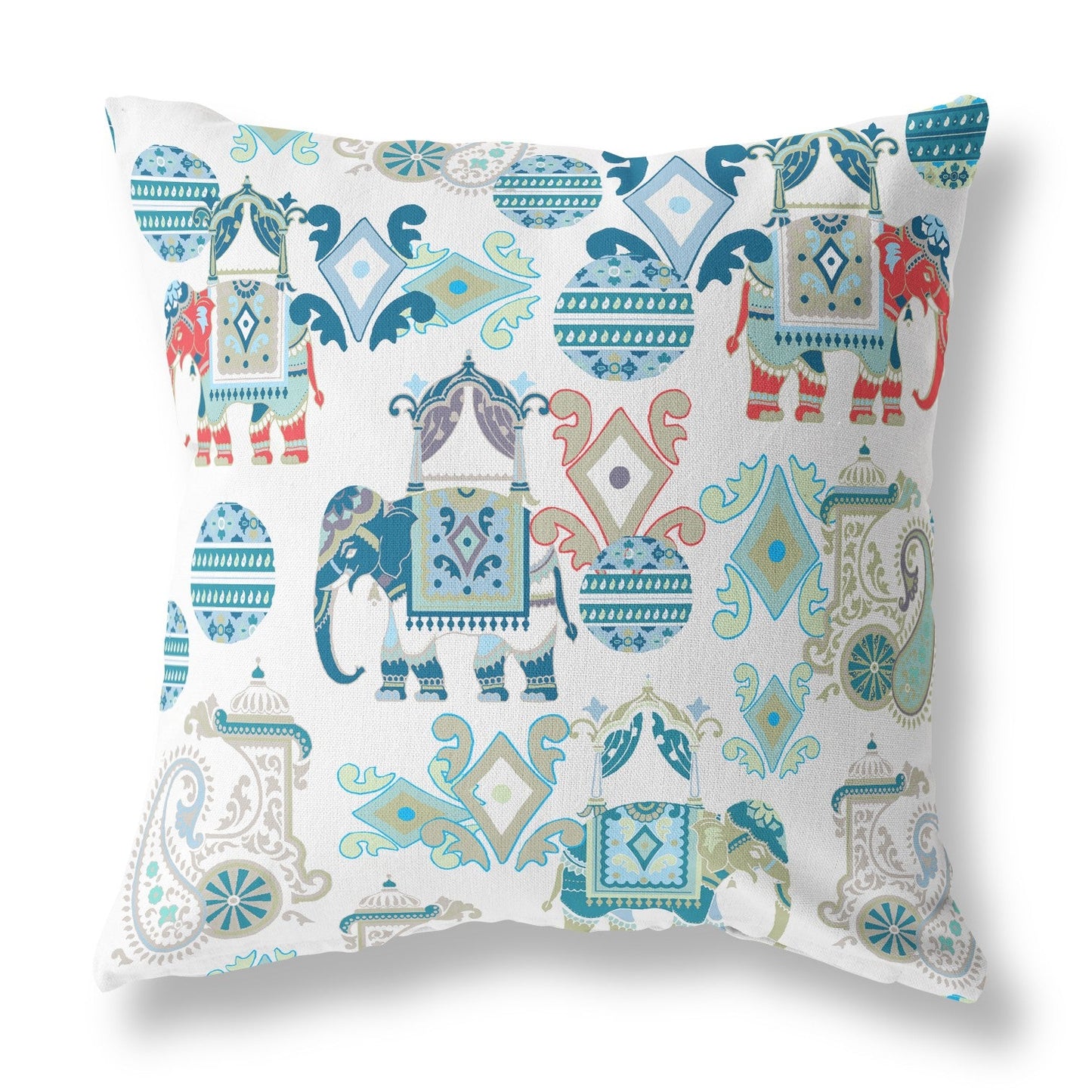 20" X 20" Blue And White Paisley Blown Seam Suede Throw Pillow FurniFindUSA