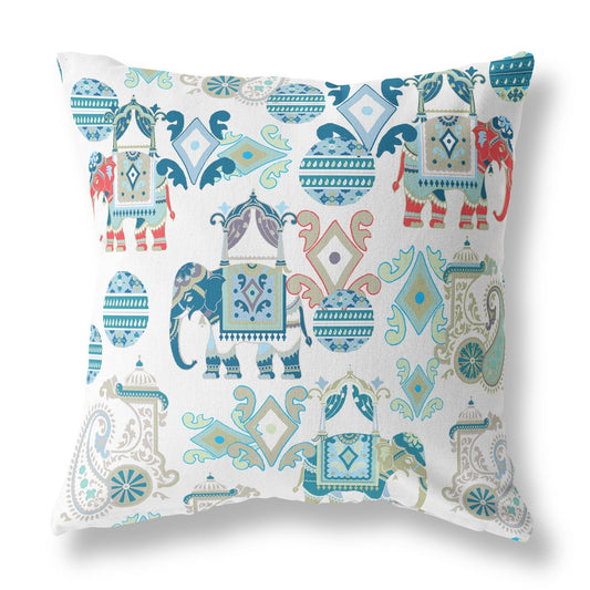 20" X 20" Blue And White Paisley Blown Seam Suede Throw Pillow FurniFindUSA