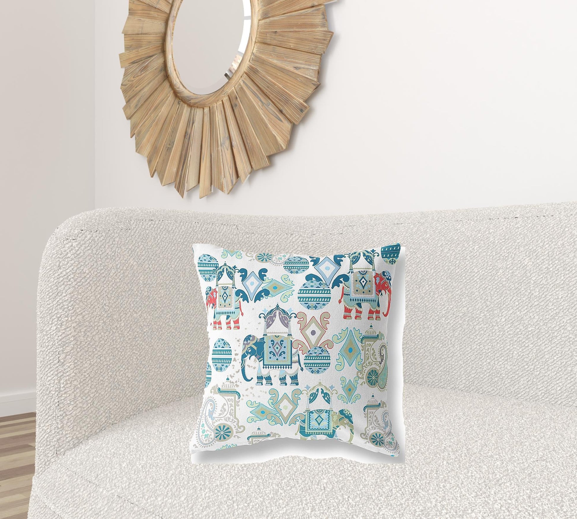 20" X 20" Blue And White Paisley Blown Seam Suede Throw Pillow FurniFindUSA