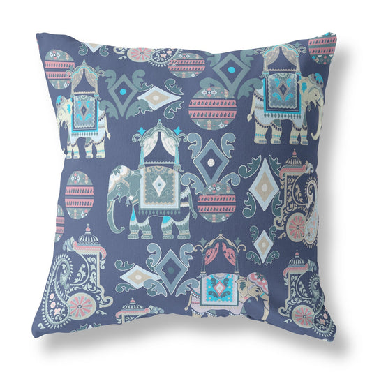 20" X 20" Blue And Gray Paisley Blown Seam Suede Throw Pillow FurniFindUSA