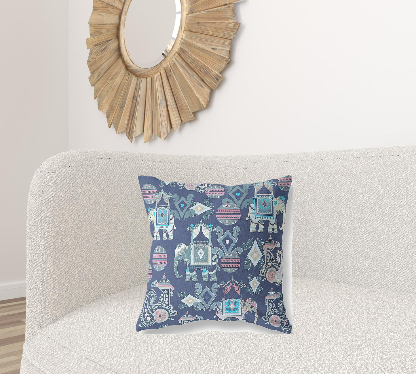 20" X 20" Blue And Gray Paisley Blown Seam Suede Throw Pillow FurniFindUSA
