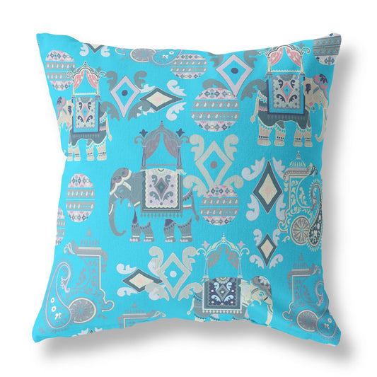 20" X 20" Bright Blue And Gray Paisley Blown Seam Suede Throw Pillow FurniFindUSA
