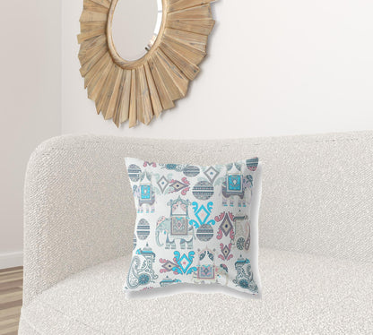 20" X 20" Beige And Blue Paisley Blown Seam Suede Throw Pillow FurniFindUSA