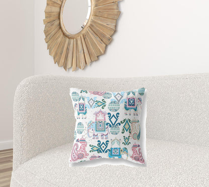 20" X 20" Pink And White Paisley Blown Seam Suede Throw Pillow FurniFindUSA