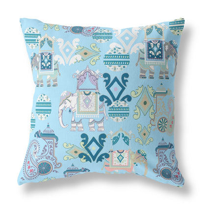20" X 20" Sky Blue And White Paisley Blown Seam Suede Throw Pillow FurniFindUSA