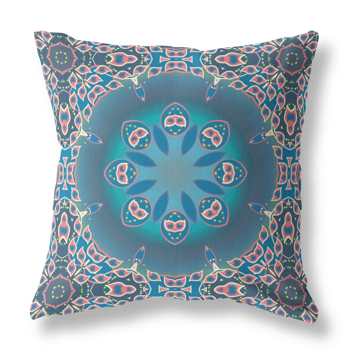 20" X 20" Blue And Pink Geometric Blown Seam Suede Throw Pillow FurniFindUSA