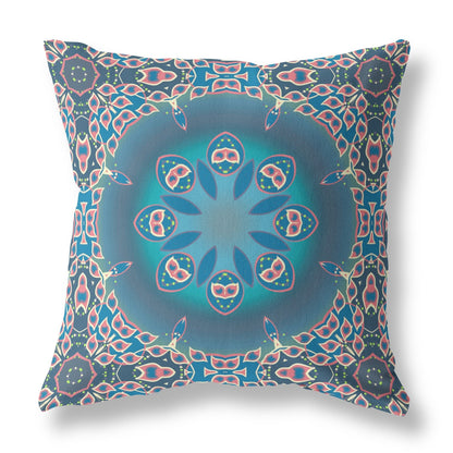 20" X 20" Blue And Pink Geometric Blown Seam Suede Throw Pillow FurniFindUSA