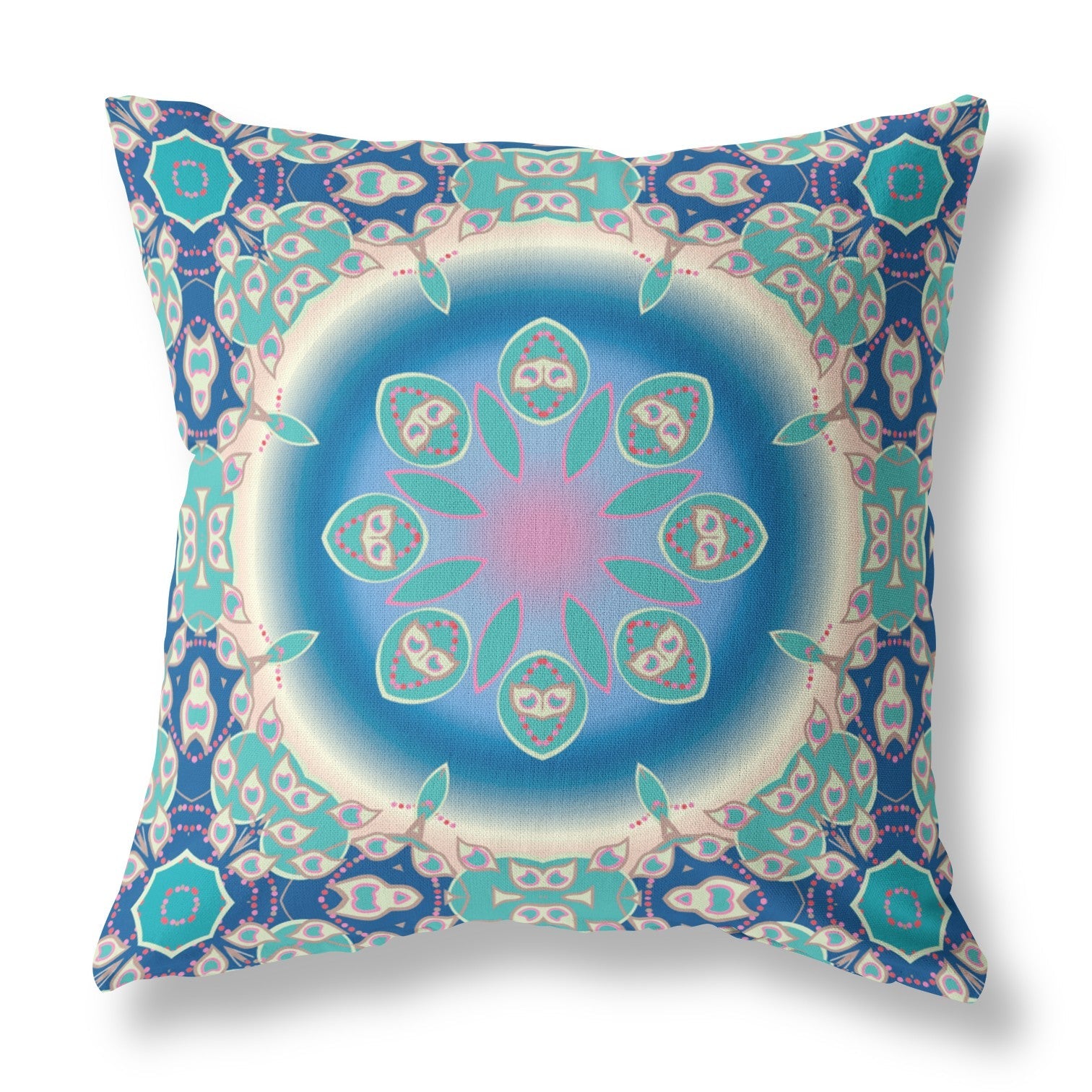 20" X 20" Blue And Turquoise Geometric Blown Seam Suede Throw Pillow FurniFindUSA