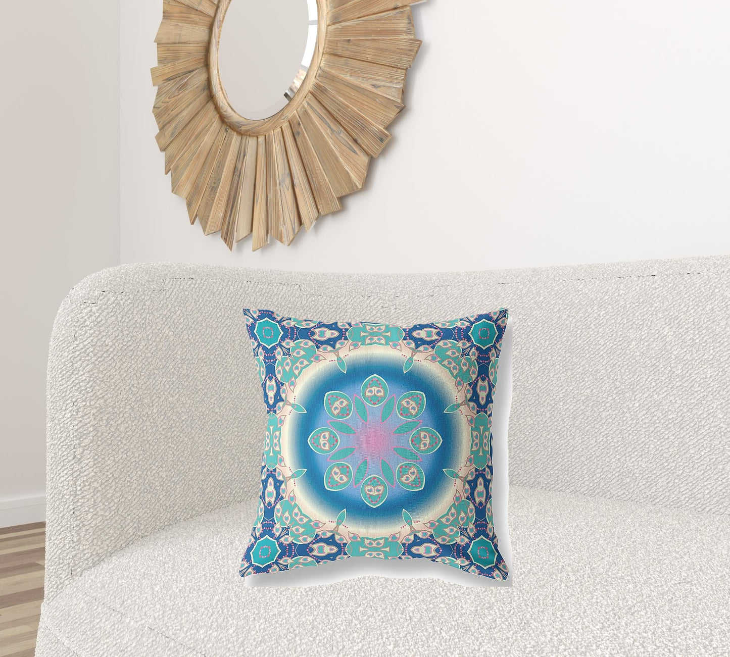 20" X 20" Blue And Turquoise Geometric Blown Seam Suede Throw Pillow FurniFindUSA