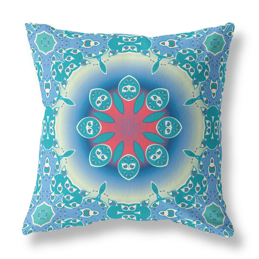 20" X 20" Blue And Red Geometric Blown Seam Suede Throw Pillow 5.0" (L) x 20.0" (W) x 20.0" (H) FurniFindUSA