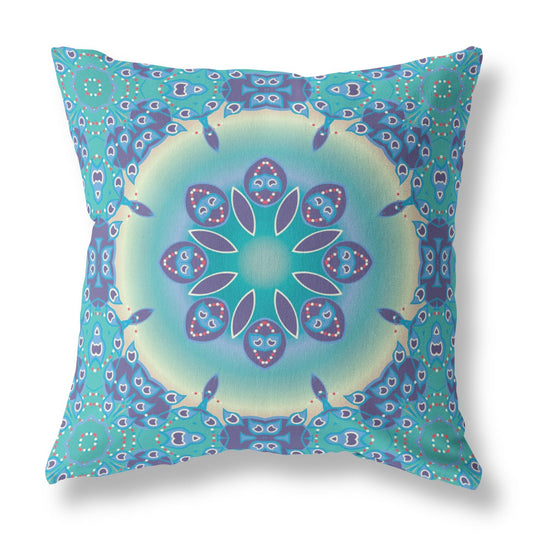 20" X 20" Blue And Purple Geometric Blown Seam Suede Throw Pillow FurniFindUSA