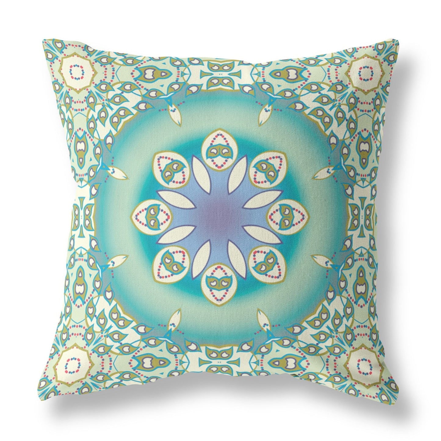 20" X 20" Beige And Green Geometric Blown Seam Suede Throw Pillow FurniFindUSA