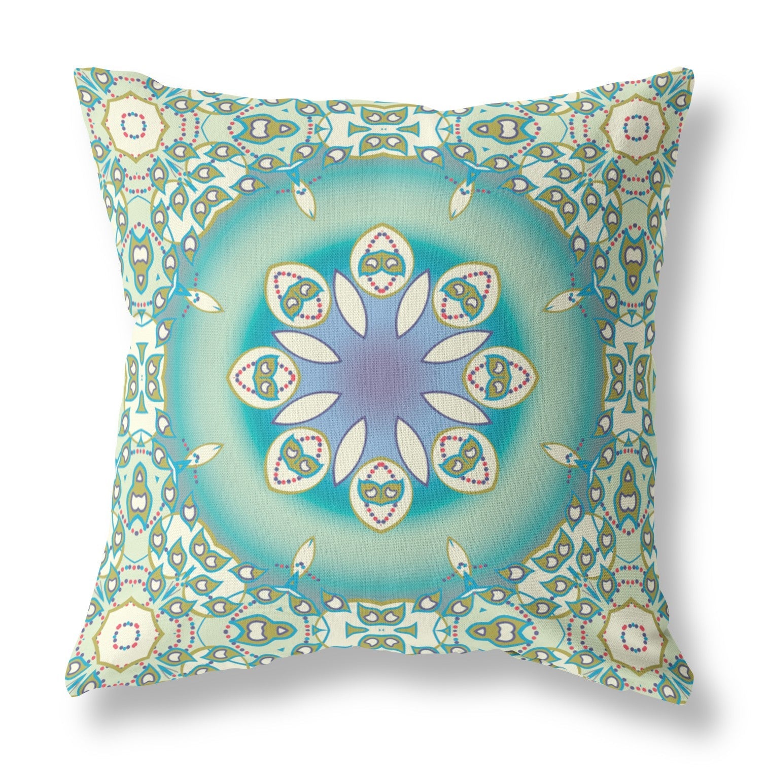 20" X 20" Beige And Green Geometric Blown Seam Suede Throw Pillow FurniFindUSA