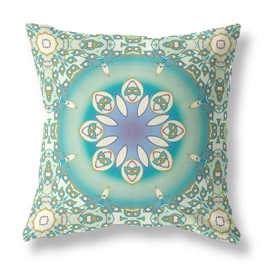20" X 20" Beige And Green Geometric Blown Seam Suede Throw Pillow FurniFindUSA