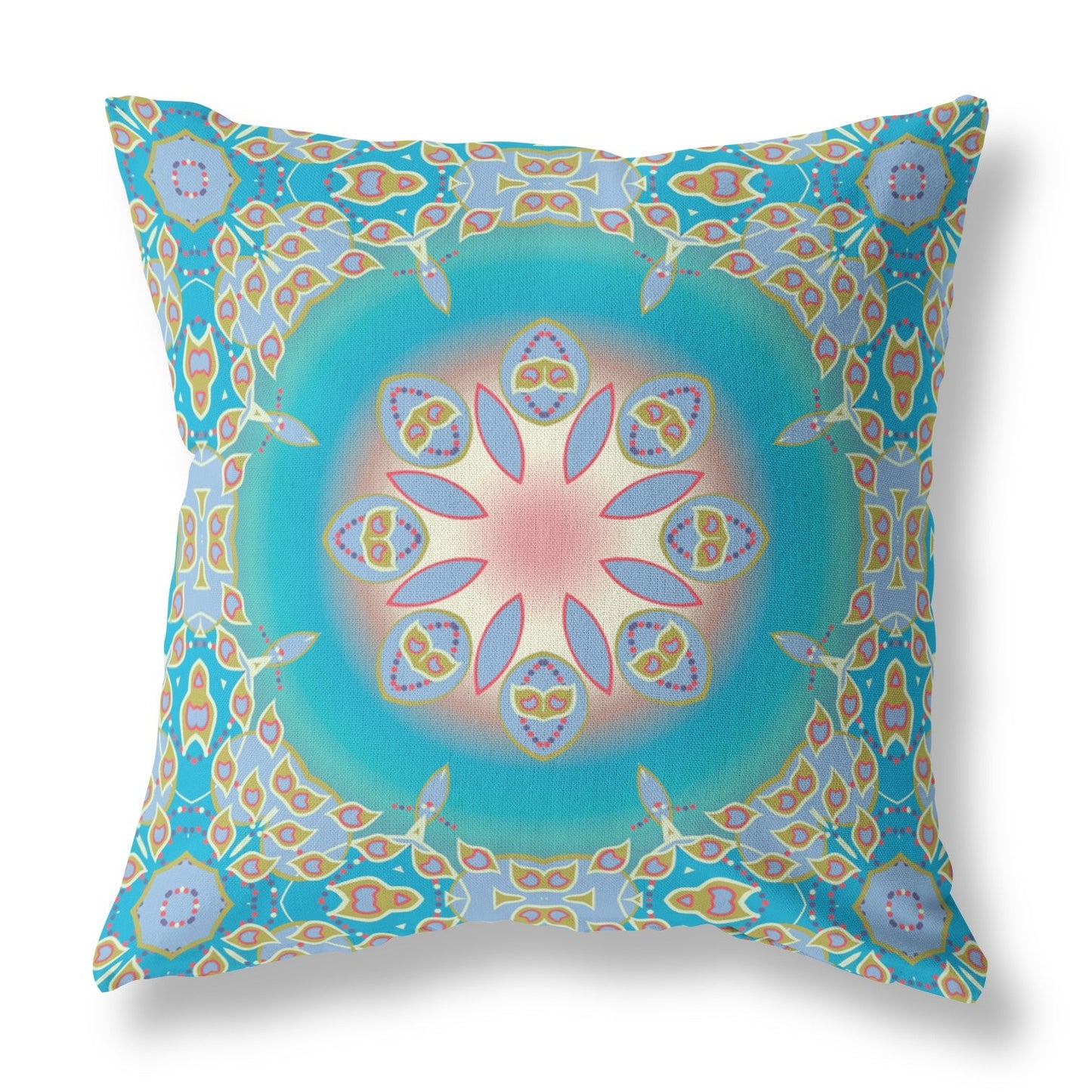 20" X 20" Blue And Green Geometric Blown Seam Suede Throw Pillow FurniFindUSA