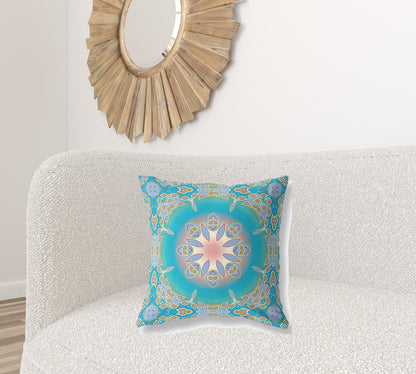 20" X 20" Blue And Green Geometric Blown Seam Suede Throw Pillow FurniFindUSA