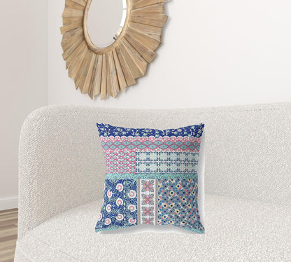 20"X20" Blue And Pink Microsuede Patchwork Blown Seam Pillow 5.0" (L) x 20.0" (W) x 20.0" (H) FurniFindUSA