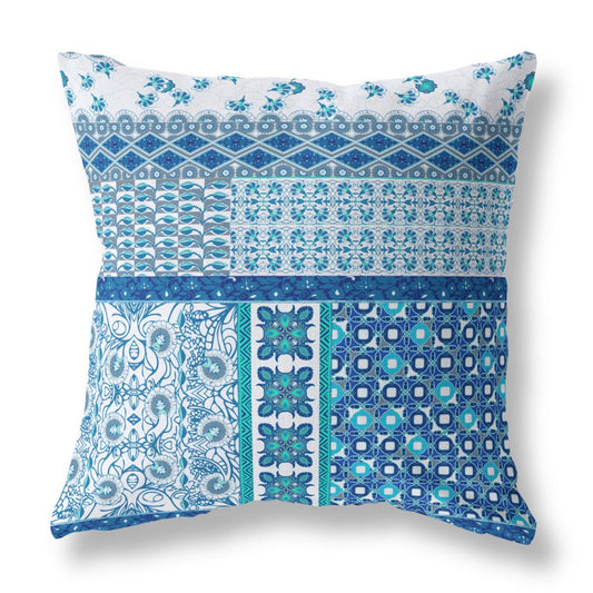 20"X20" Blue And White Microsuede Patchwork Blown Seam Pillow 5.0" (L) x 20.0" (W) x 20.0" (H) FurniFindUSA