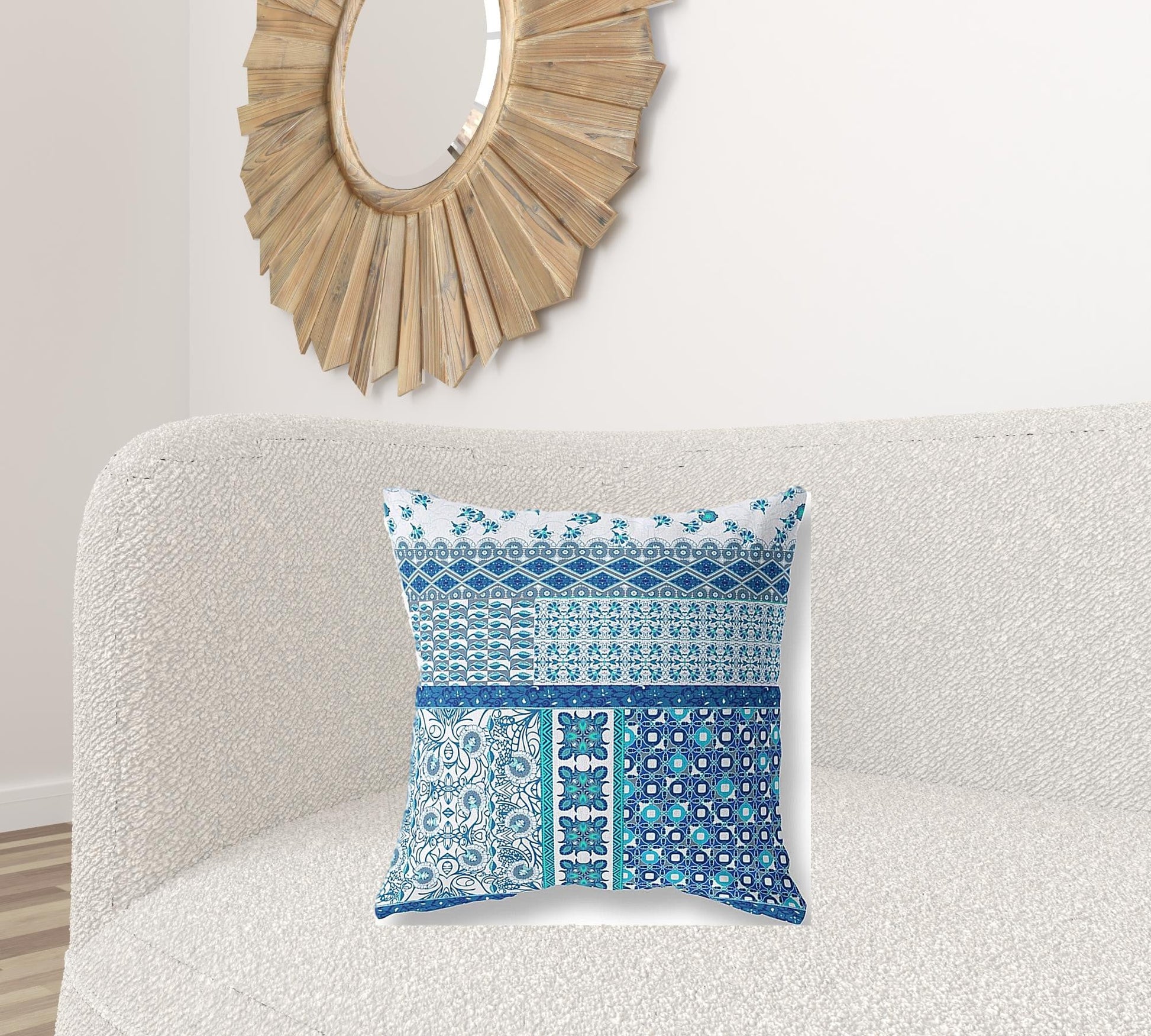 20"X20" Blue And White Microsuede Patchwork Blown Seam Pillow 5.0" (L) x 20.0" (W) x 20.0" (H) FurniFindUSA