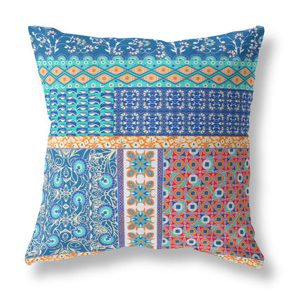 20"X20" Blue And Orange Microsuede Patchwork Blown Seam Pillow 5.0" (L) x 20.0" (W) x 20.0" (H) FurniFindUSA
