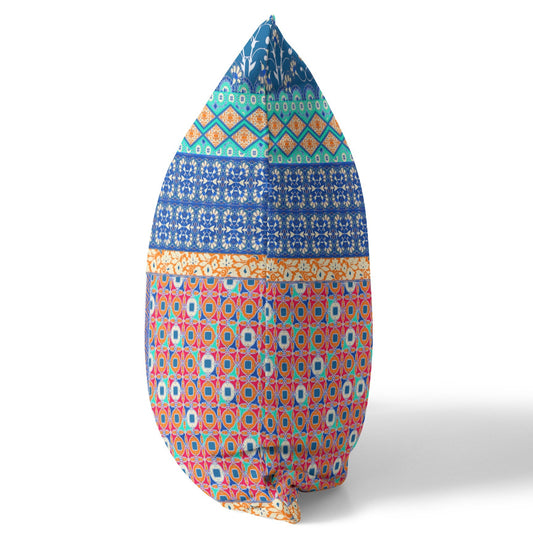 20"X20" Blue And Orange Microsuede Patchwork Blown Seam Pillow 5.0" (L) x 20.0" (W) x 20.0" (H) FurniFindUSA