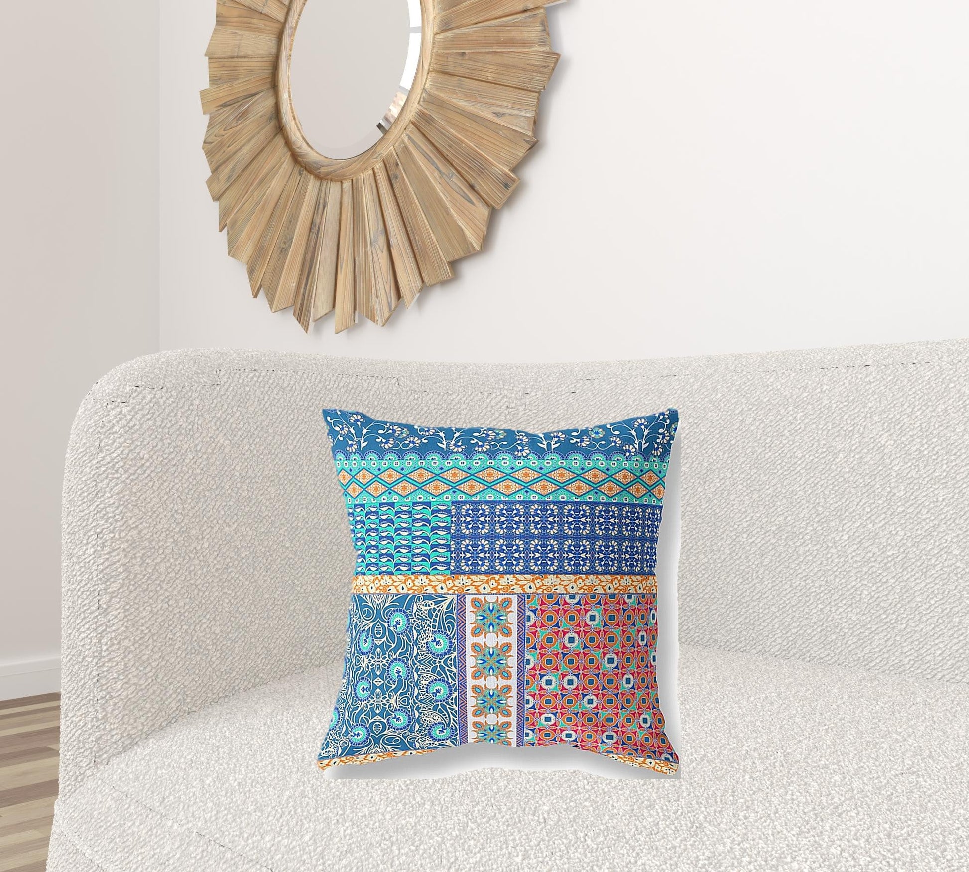 20"X20" Blue And Orange Microsuede Patchwork Blown Seam Pillow 5.0" (L) x 20.0" (W) x 20.0" (H) FurniFindUSA