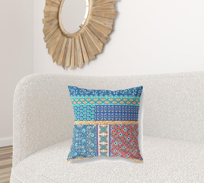 20"X20" Blue And Orange Microsuede Patchwork Blown Seam Pillow 5.0" (L) x 20.0" (W) x 20.0" (H) FurniFindUSA