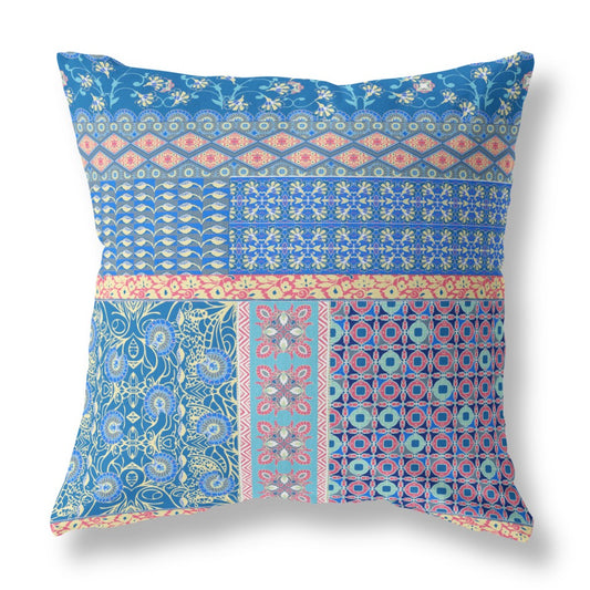 20"X20" Blue And Yellow Microsuede Patchwork Blown Seam Pillow 5.0" (L) x 20.0" (W) x 20.0" (H) FurniFindUSA