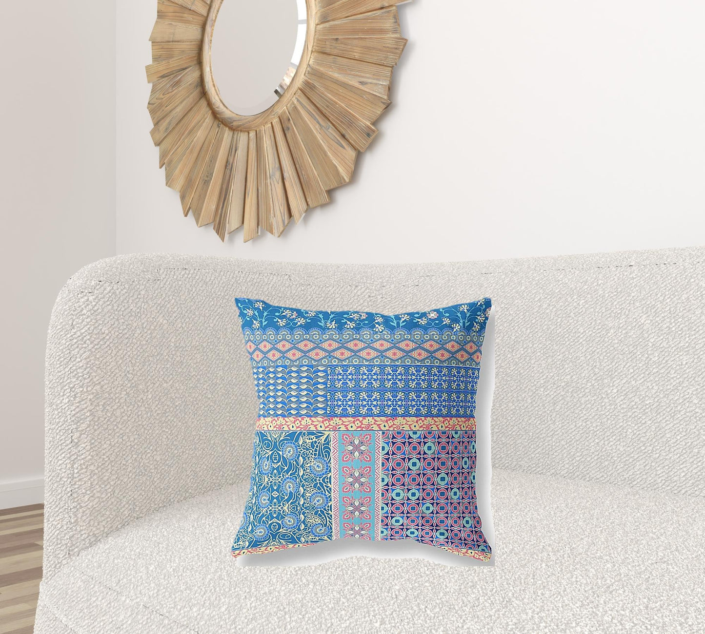 20"X20" Blue And Yellow Microsuede Patchwork Blown Seam Pillow 5.0" (L) x 20.0" (W) x 20.0" (H) FurniFindUSA