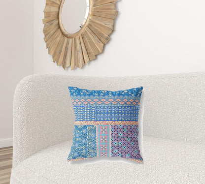 20"X20" Blue And Yellow Microsuede Patchwork Blown Seam Pillow 5.0" (L) x 20.0" (W) x 20.0" (H) FurniFindUSA